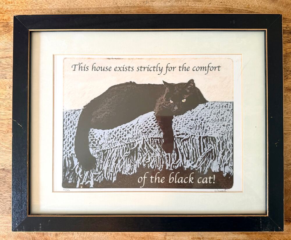 Vintage Jay Wennersten Signed Cat Print Framed - Limited Edition Black Cat Art